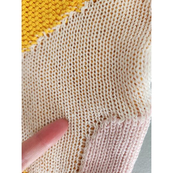 MCM See Through Inserts Color block Cotton Crop Cardigan Size S Yellow #1M455 - Picture 4 of 14